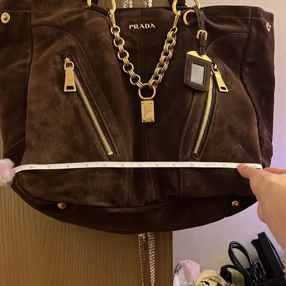 Prada suede scamosciato tote mogano - Picture 4 of 16